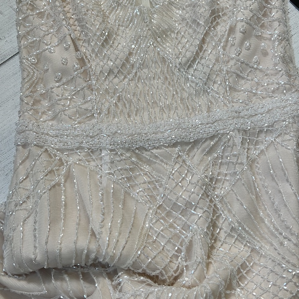 Basix Black Label Mesh Embellished Beaded Dress Gown NWT Color Ivory Size 4 - Picture 14 of 16
